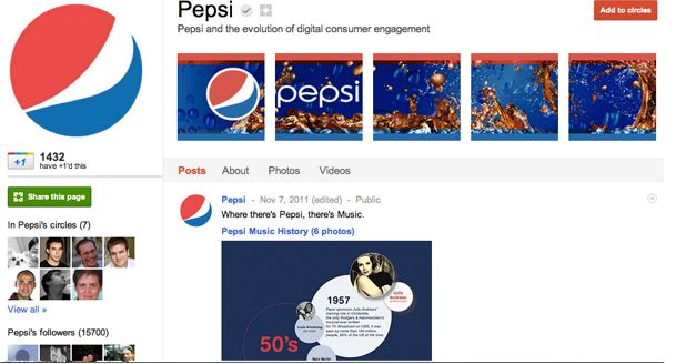 Pepsi Google+ brand page